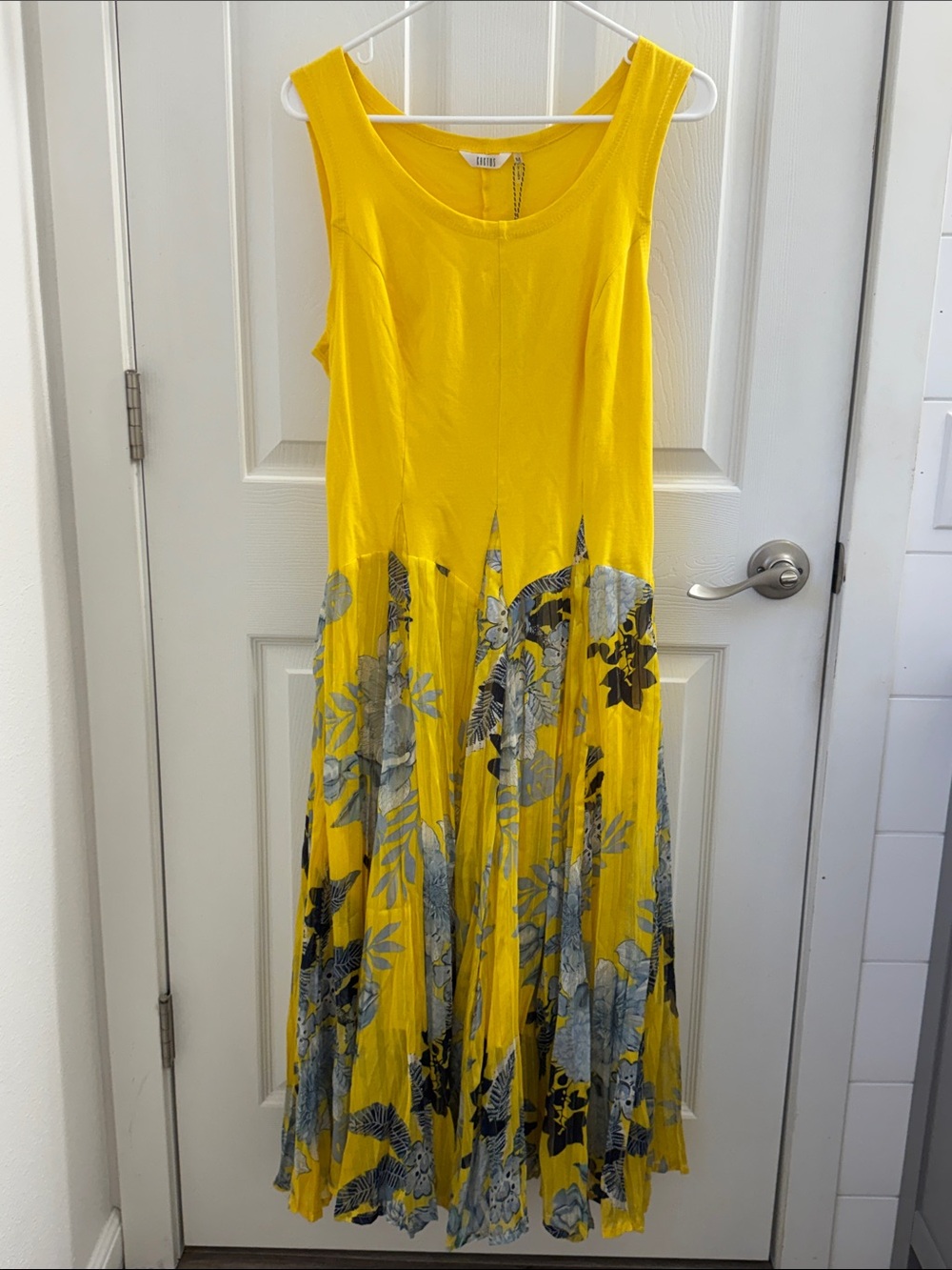 Kaktus Yellow Maxi Dress with Blue Floral Print